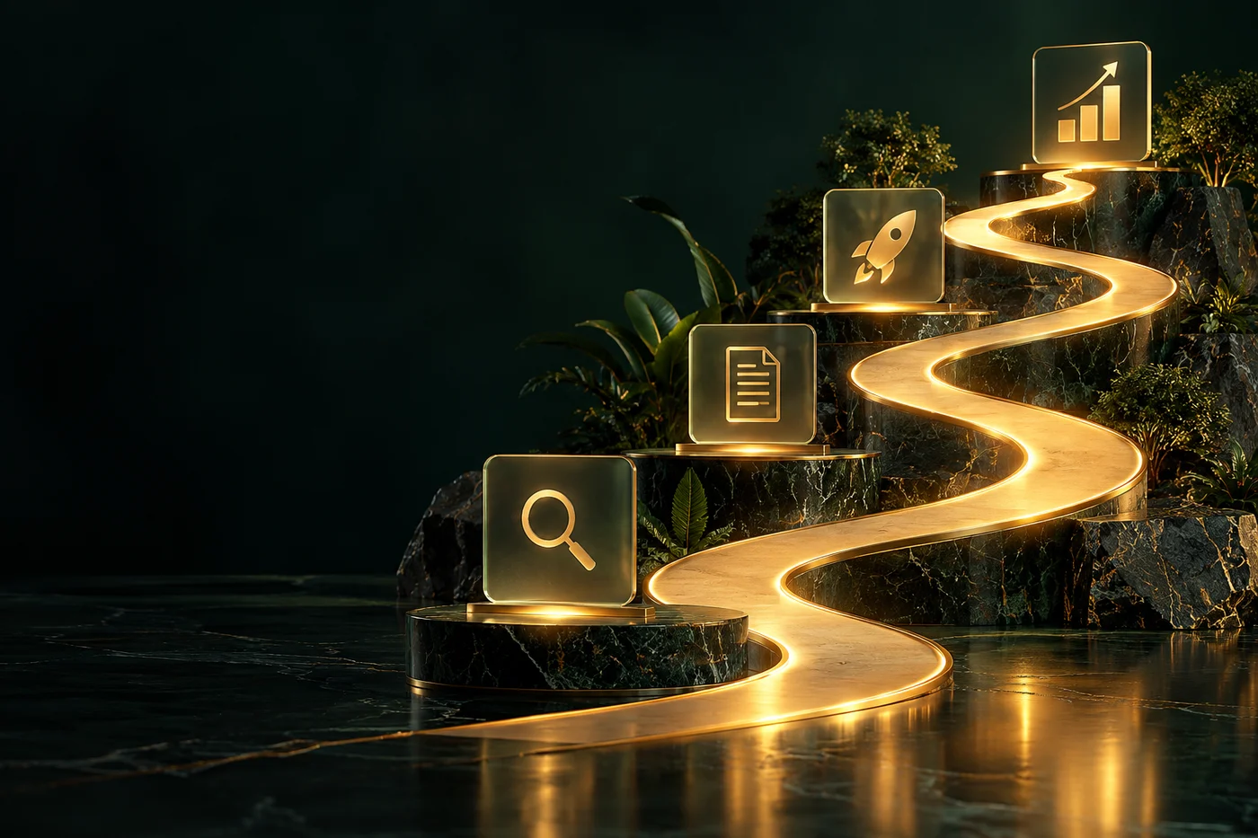 Golden pathway connecting discovery, planning, launch and measurement