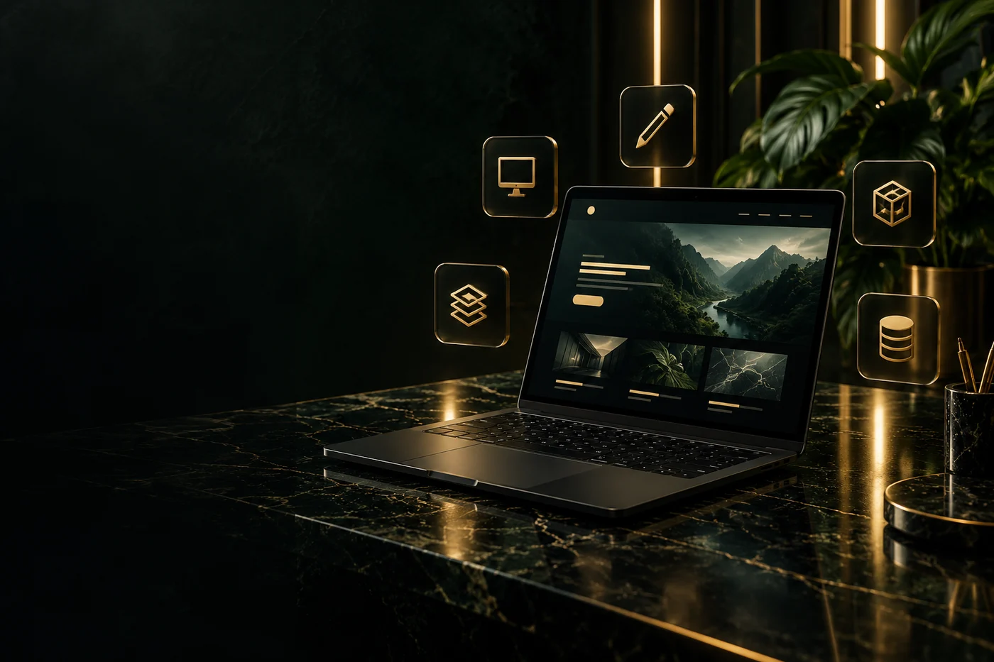Modernisation workspace with website improvement and architecture symbols