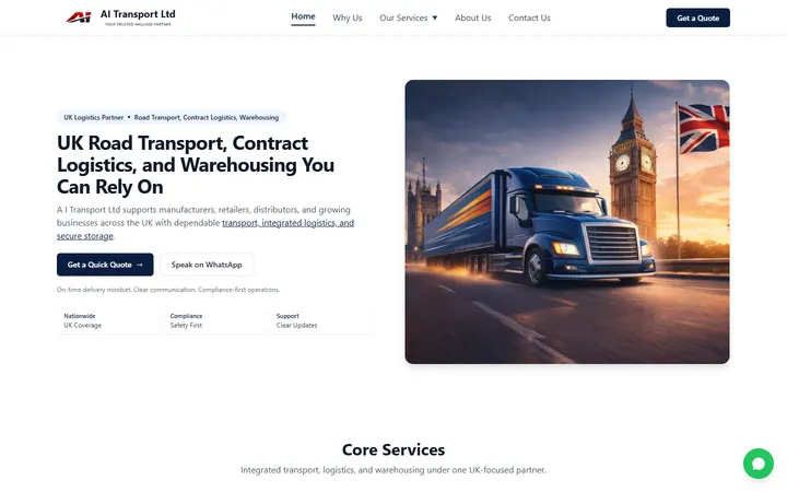 AI Transport website homepage preview