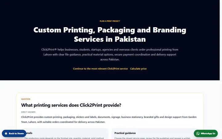 Click2Print website homepage preview