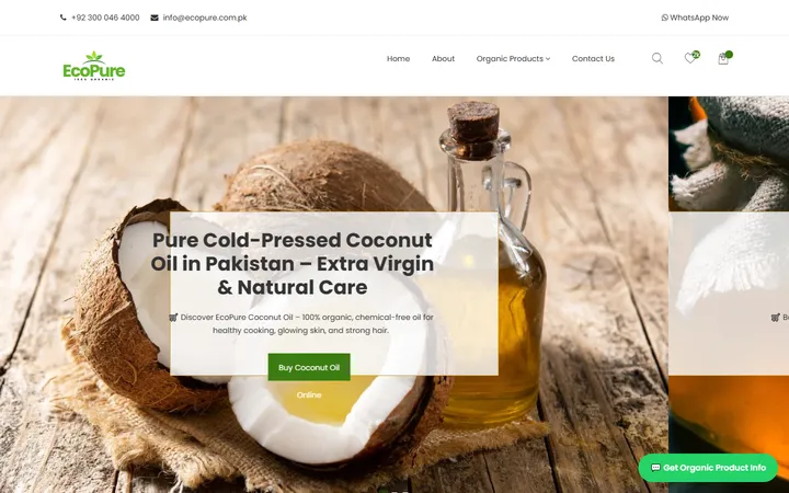 EcoPure Organic Products website homepage preview