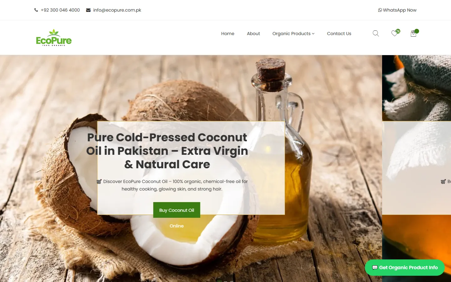 EcoPure Organic Products website homepage preview