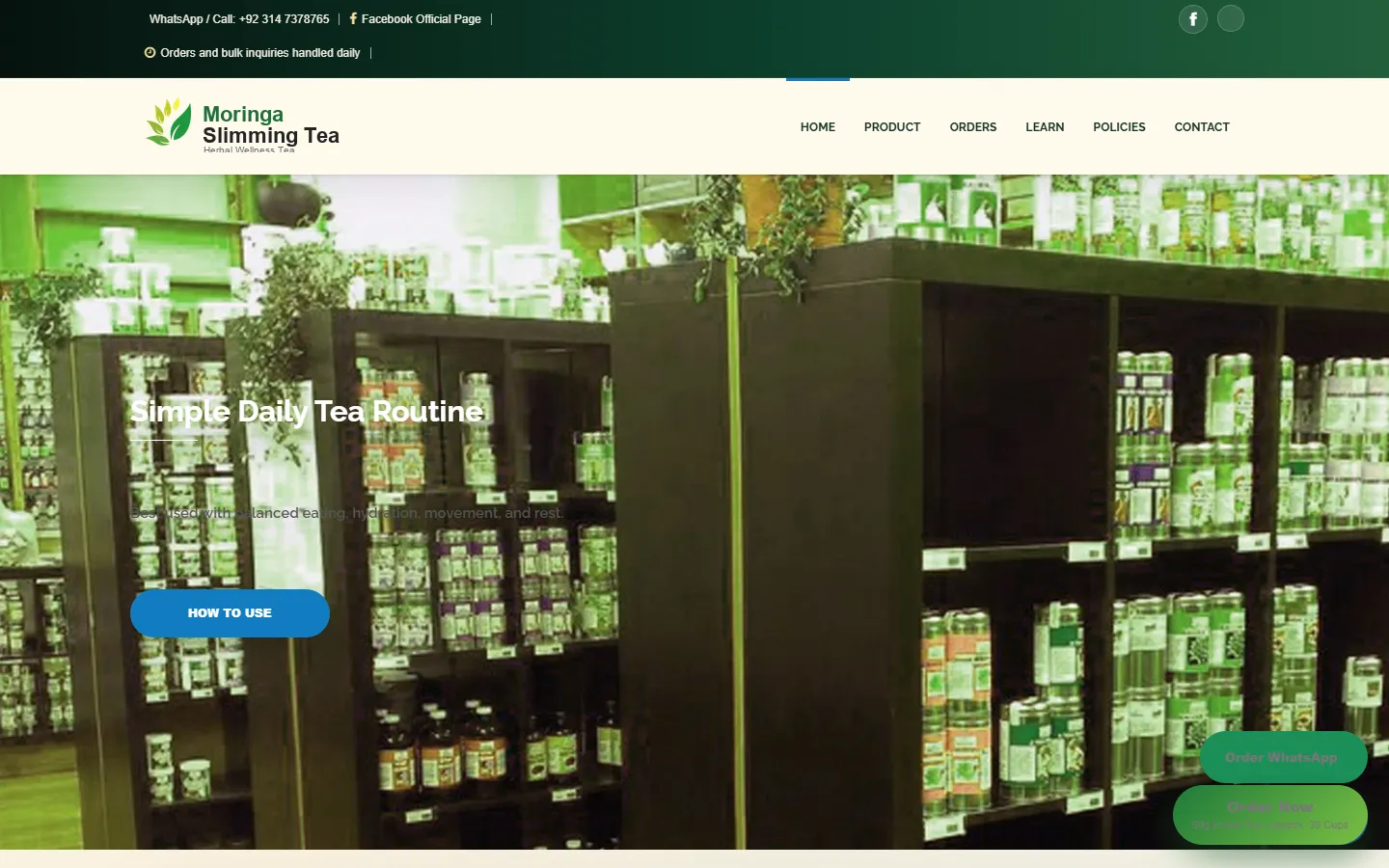 Moringa Slimming Tea website homepage preview