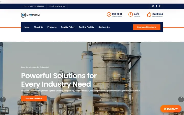 Nexchem website homepage preview