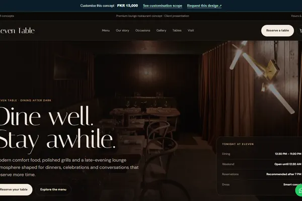 Eleven Table restaurant website design