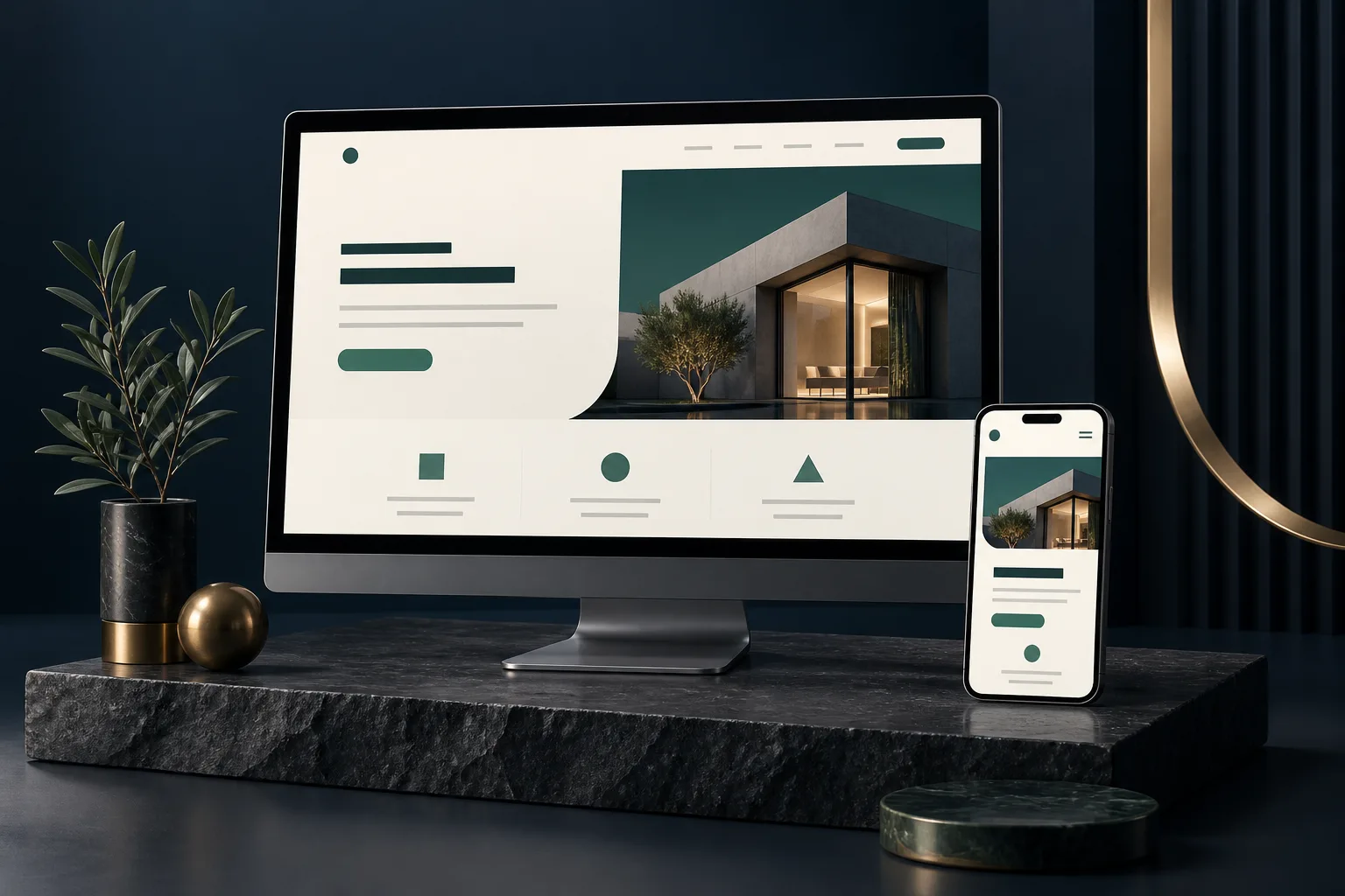 Responsive desktop and mobile website design concept