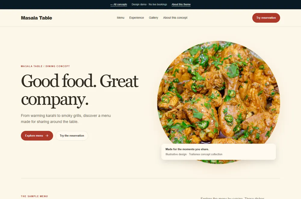 Masala Table website concept